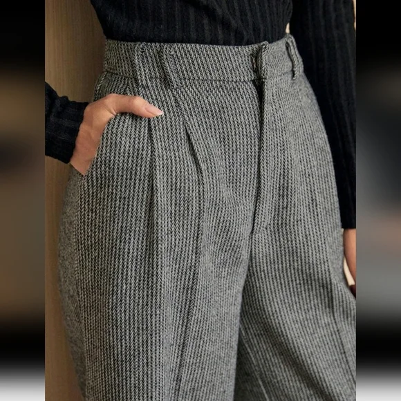 Vintage Elegant Commute/Date Jacquard Stripe Slim-Fit Pants For Women,